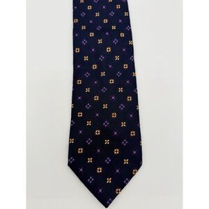 Palio Silk Tie Navy Blue Floral Geometric 60" x 3.75" Classic Wide Necktie